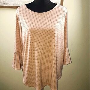 Carmen Plus Size 1XL Pink Polka Dot Blouse Bell Sleeve Top